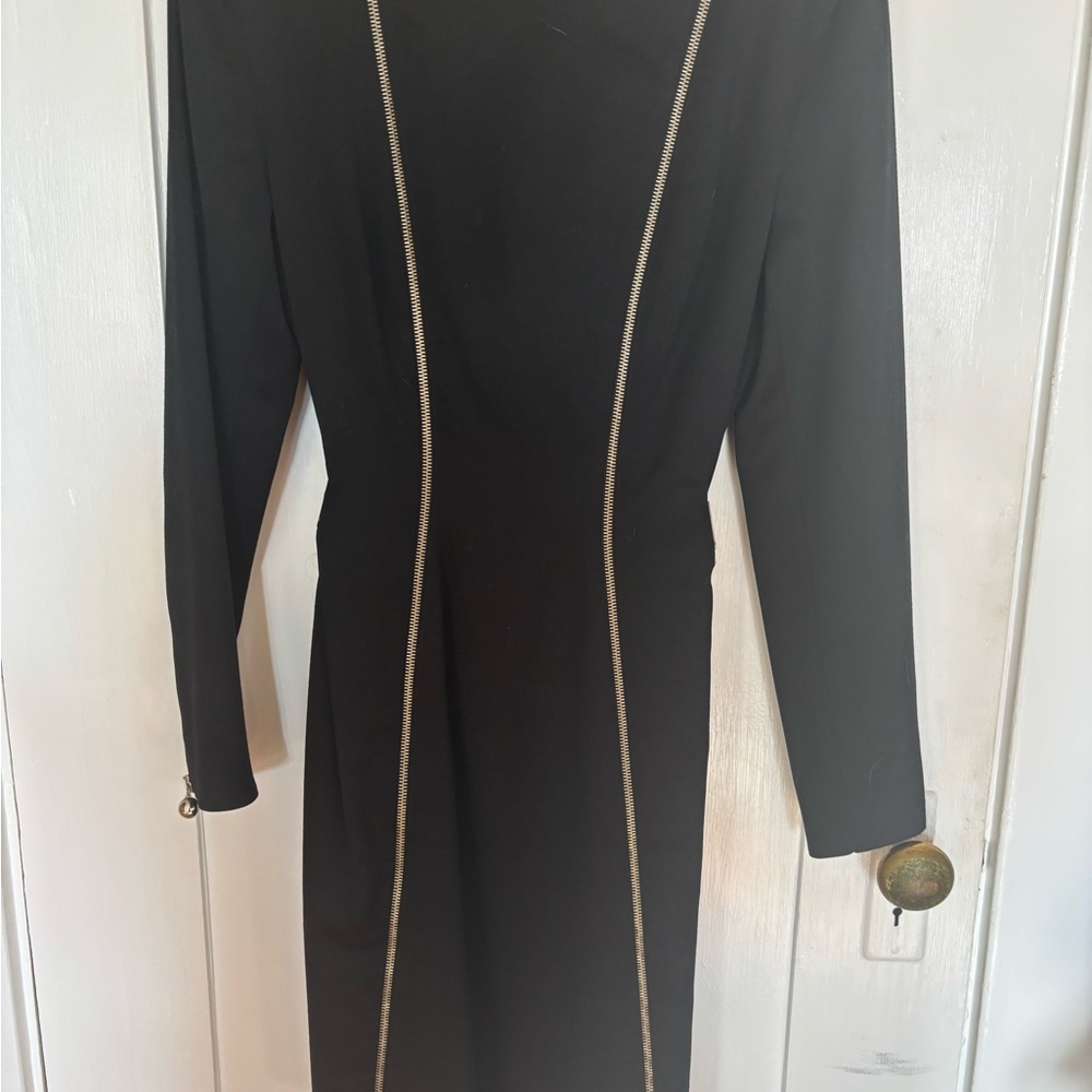 Vintage rare Claude Montana classic dress with 2 zippers and and a chain belt